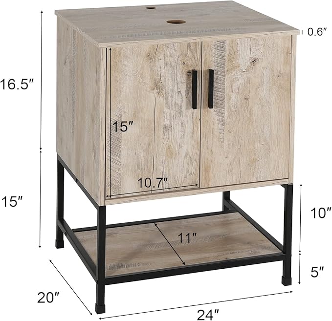 eclife 24" Bathroom Vanity Sink Combo Modern Metal Stand Cabinet W/Bottom Shelf, Oak (Without Sink)
