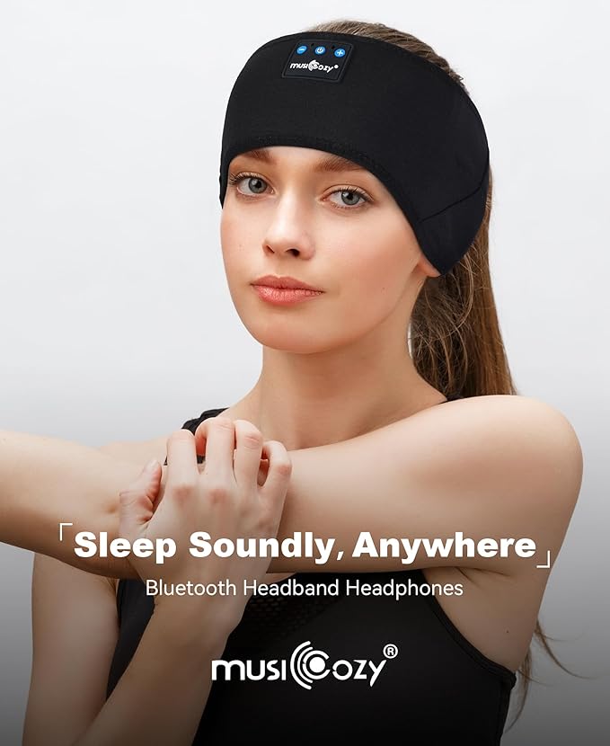 MUSICOZY Bluetooth 5.4 Sleep Headphones Headband, Zipper Washable Eye Mask with HD Stereo Speakers + Wireless Sports Headband, 14H Playtime Music Headphones for Sleeping, Running, Travel, Meditation