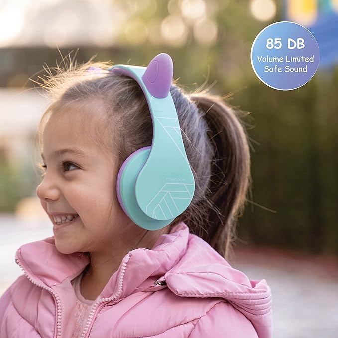 PowerLocus Kids Headphones Over-Ear, Bluetooth Wireless Headphones for Kids,with Microphone, Safe 85DB Volume Limited, Foldable with Carry Case, Audio Cable, Micro SD mode for Online Classes,PC,Phones