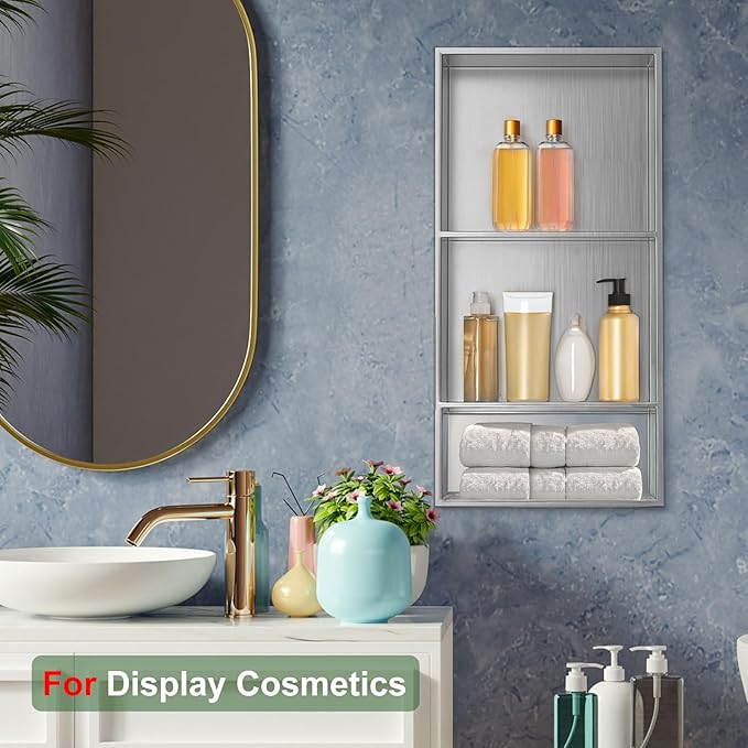 Shower Niche, Stainless Steel Elegant Bathroom Niche, No Tile Needed Recessed Shower Shelf Organizer for Storage