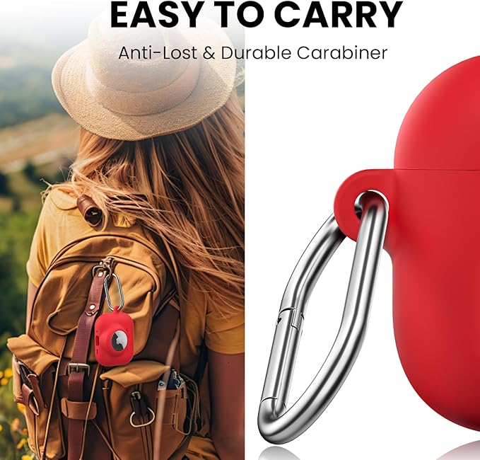 2 in 1 Silicone Case Compatible with AirPods Pro 3 and AirTag 2/1, Shockproof Protective Case Cover for AirPods Pro 3rd Generation 2025 with Cleaner Kit & Carabiner (Red)