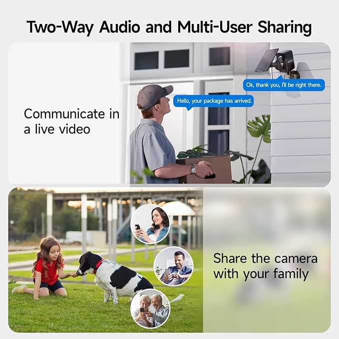 Security Camera Wireless Outdoor, 2K Pan Rotating 300° Solar Panel Battery Powered WiFi Camera with PIR Human Detection, Color Night Vision, 2-Way Audio, Alarm, Cloud/64GB Memory Card Storage