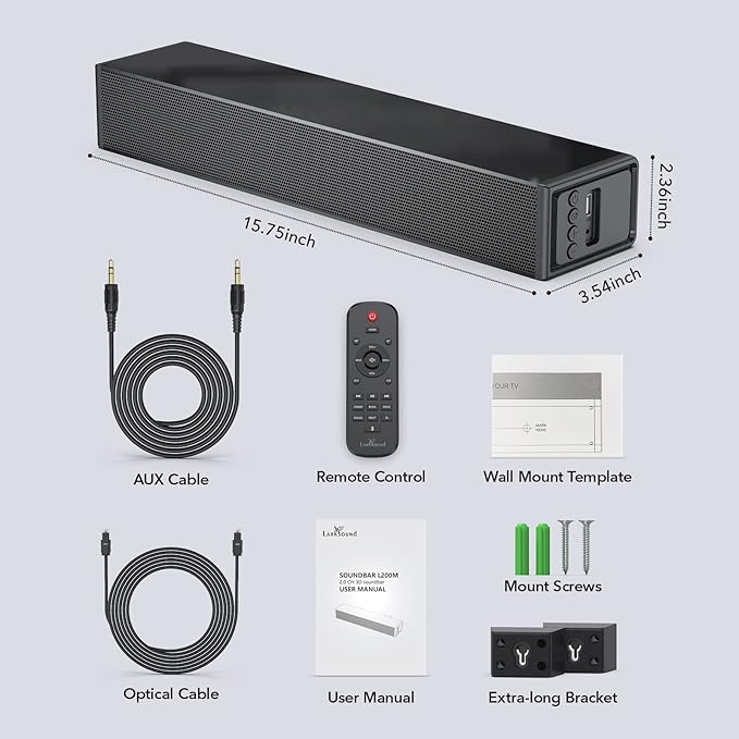 Small Sound Bar for TV, PC, Gaming, Surround Sound System, Mini TV Speaker Soundbar with Bluetooth/HDMI ARC/Optical/AUX/USB Connections