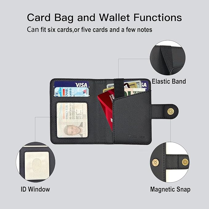 for MagSafe Phone Wallet Magnetic Card Holder for iPhone 17/16/15/14/13/12/Pro/Max/Plus,RFID Blocking Strong Magnet Wallets for MagSafe Phones and Cases,Hold 5 Cards,Strap Stand Leather Black