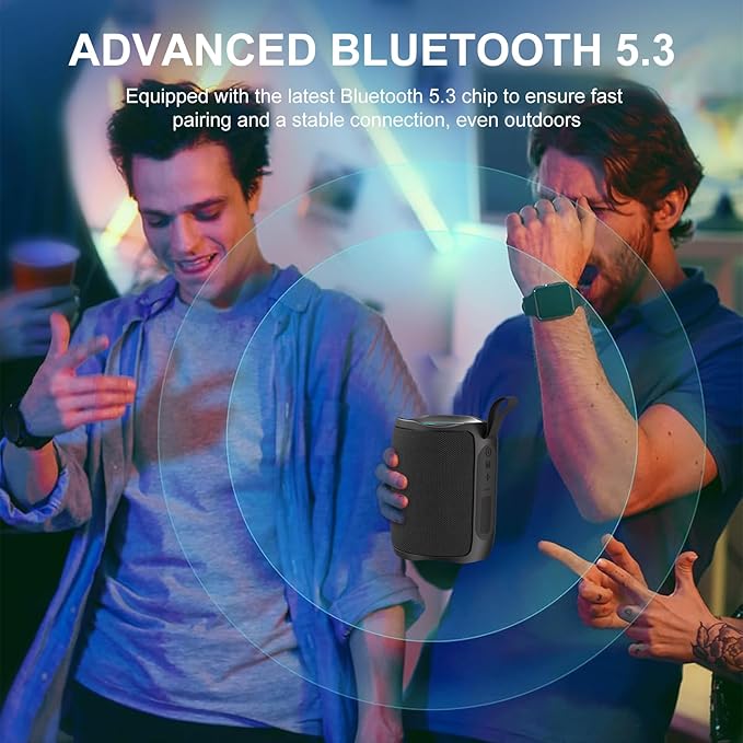 Speaker, Portable Wireless Speaker Waterproof IPX5 Bluetooth 5.3 Speakers Loud Stereo Sound with LED Light TWS Speakers Suitable for Travel, Home and Outdoor Travel, Black(06A)