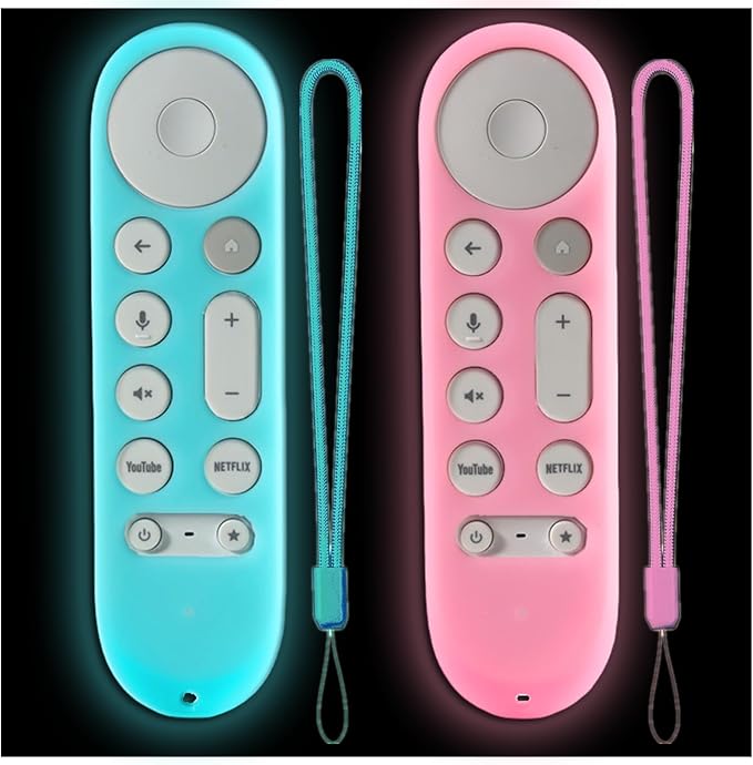 2Pack Remote Cover Compatible with Google Chromecast 4K 2024,Protective Case for Google TV Streamer 4K 2024 Voice Remote Glow Sky Blue&Glow Pink