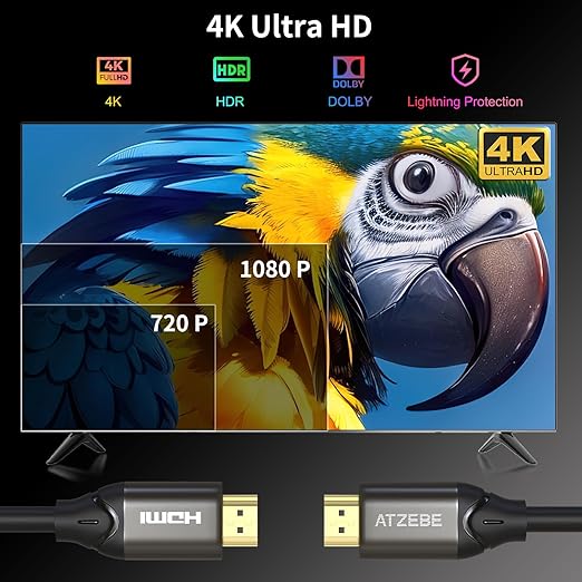 HDMI Cable 30 FT 4K@60Hz,18Gbps Ultra High Speed HDMI 2.0 Cable, HDR, Dolby Vision, HDCP2.2, ARC, 3D, Slim and Flexible,for PS5,Xbox, TV, Laptop, Monitor