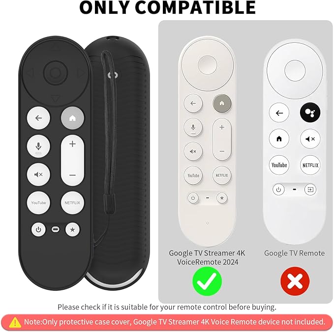[2 Pcs] Silicone Remote Case for Google TV Streamer 4K Voice Remote 2024,Shockproof Remote Cover for Google TV Streamer 4K Voice Remote, Remote Protective Cover with Lanyard (Black+Off White)