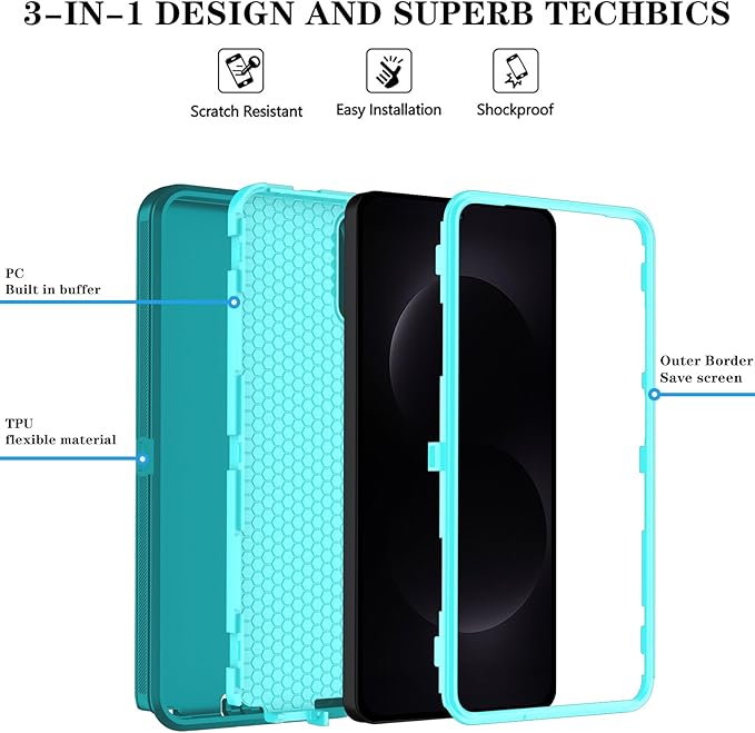 ONOLA Phone Case for Samsung Galaxy S26 Ultra Case with HD Screen Protector, Heavy Duty Shockproof & Dropproof 3-Layer Cover Phone Case for Galaxy S26 Ultra 6.9'',LakeSkyBlue