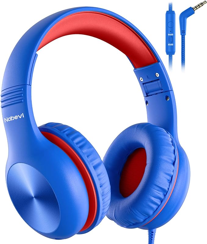 Headphones for Kids for School, Kids Headphones with Microphone, Sharing Function, 85dB/94dB Safe Volume Limit, Over Ear Kid Headphone for School, On-line Study, Travel, Glaze Blue