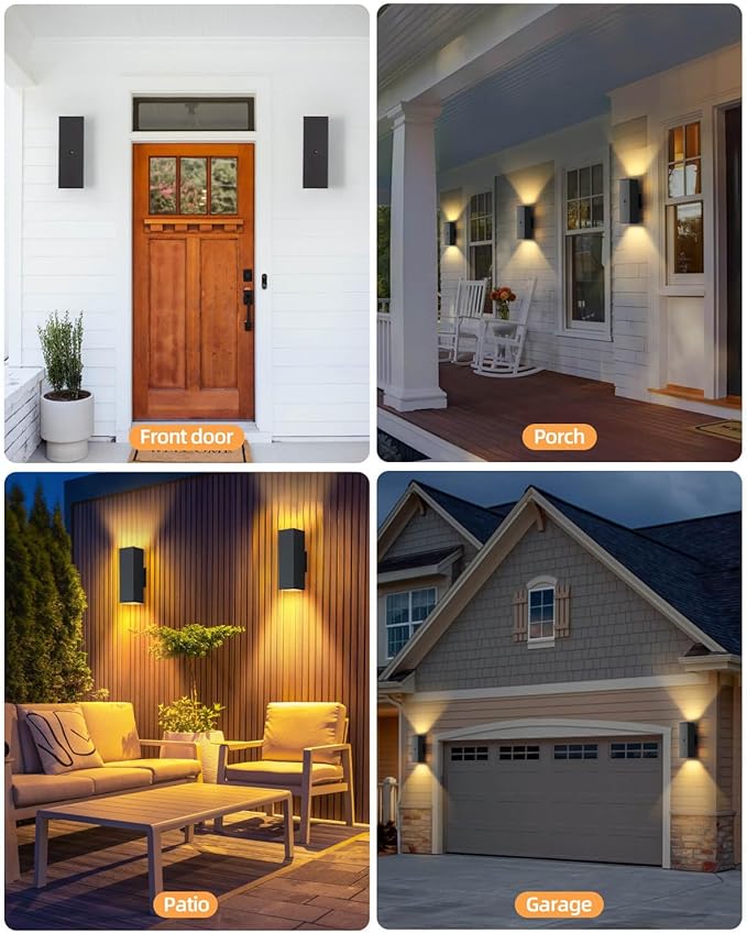 KIZON Motion Sensor Outdoor Lights 2 Pack, Dusk to Dawn Outdoor Lighting Porch Lights, Matte Black Exterior Lighting Fixtures with E26 Base, Waterproof Motion Detector Lights for Outside