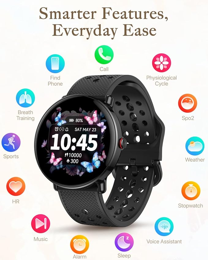 Smart Watch for Women Men, for Android iOS with Sleep & Calorie Monitor, Pedometer Fitness Tracker, Bluetooth Call, IP68 Waterproof, 112+ Sport Modes Round Face Smartwatch (Black)
