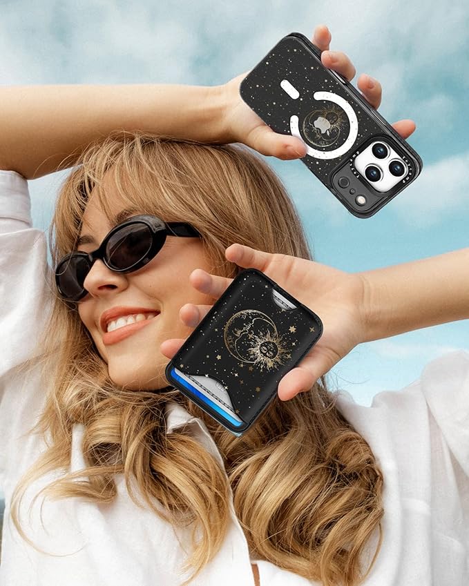 Toycamp for iPhone 17 Pro Case - Compatible with Magsafe Credit Card Holder Wallet Magnetic Cute Women Teen Girls Kawaii Girly Unique Sun Moon Design Phone Cover for Apple 17 Pro