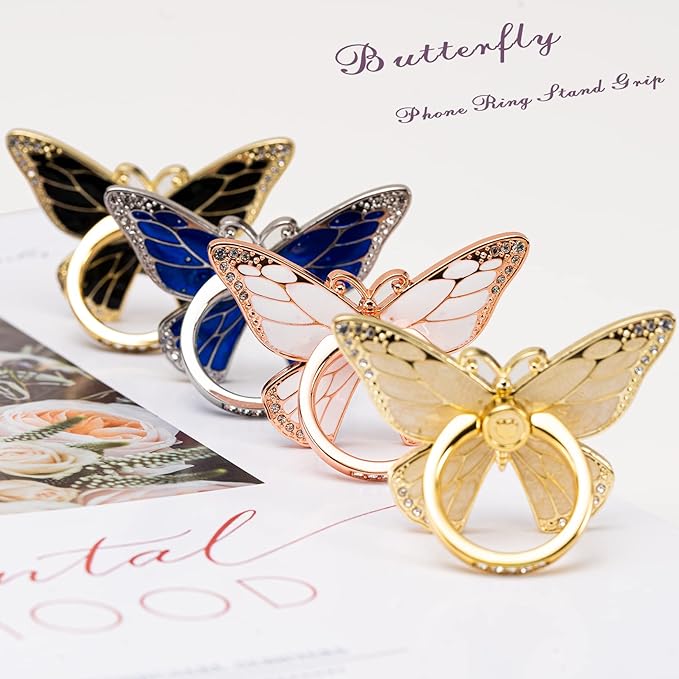 Butterfly Cell Phone Ring Grip Holder, 360 Degrees Rotation Phone Ring Grip Stand, Metal Finger Kickstand Compatible with iPhone, Samsung Galaxy,Android Phone