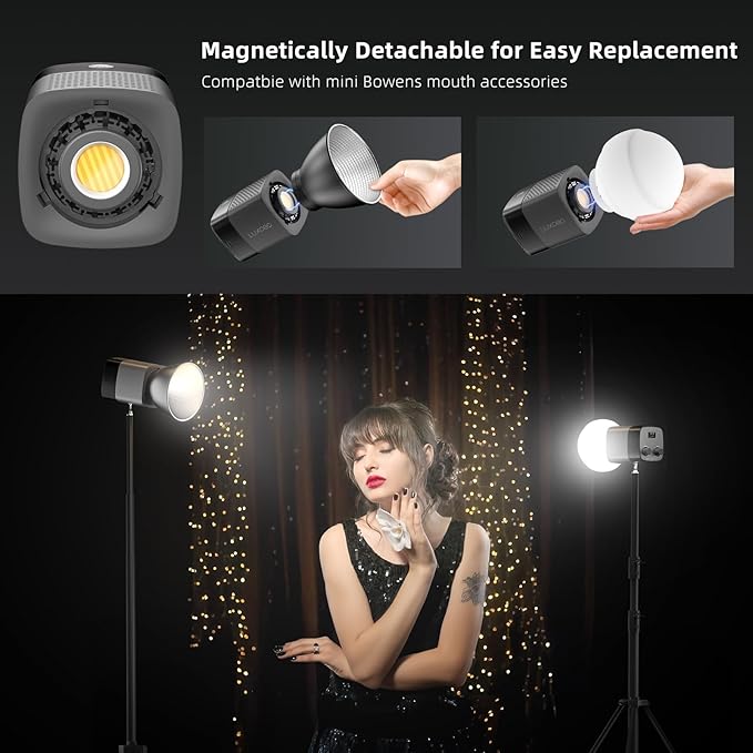 Portable Magnetic LED Video Light 40W COB - Metal Mini Dual Color 2500K-6500K w/Built-in Battery, Continuous Lighting Spotlight w/Magnetic Attachable Reflector & Softbox