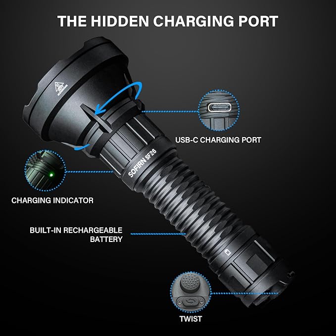 Sofirn Tactical Flashlight 2000 Lumens, 3162 Feet Beam Long Throw, Long Runtime, Hidden Type-C Port, Dual Tail Switch, Rechargeable Zoomable Light for Hunting/Camping/Emergencies, IPX8 Waterproof