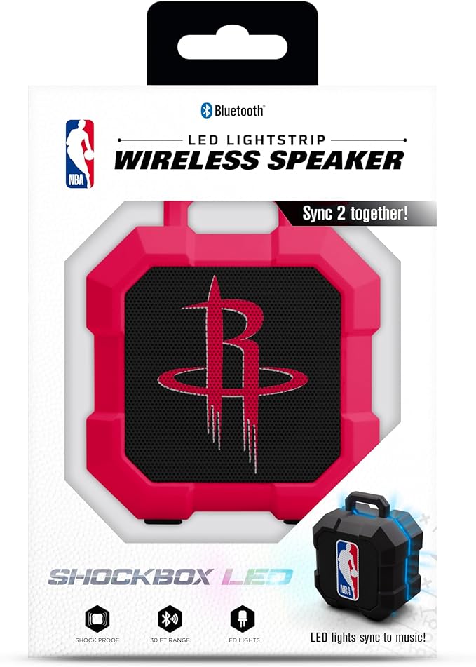 SOAR NBA Shockbox LED Wireless Bluetooth Speaker - Water Resistant IPX4, 5.0 Bluetooth with Over 5 Hours of Play Time - Small Portable Speaker - Officially Licensed NBA, Perfect Home & Outdoor Speaker