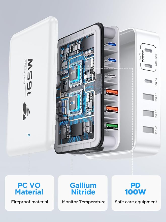 240W USB C Charging Station, 7-Port GaN USB C Charger Block, 100W Laptop USBC Fast Charger Compact 100W Laptop Charger Hub Wall Charger Adapter for MacBook Pro/Air,iPhone 16/15/14/13,Samsung S24