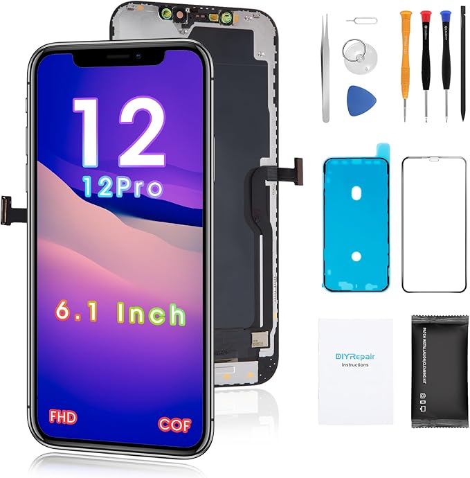 for iPhone 12/12 Pro Screen Replacement 6.1', 3D Touch Display Full Repair kit, Digitizer Assembly with Tools Set, Tempered Glass, Instruction