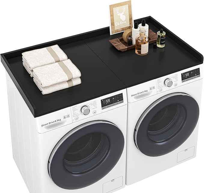 Washer Dryer Countertop,27.5" x 54" Wood Topper for Laundry Room Organization，Laundry Countertop over Washer and Dryer,With Edge Rails,Non-Slip Mat,Easy to Assemble