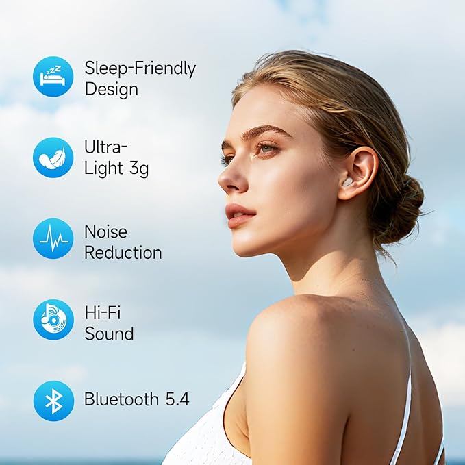 sunvito Sleep Earbuds for Side Sleepers, Mini Invisible Wireless Bluetooth 5.4 Micro Sleep Headphones, Hidden Earbuds with LED Screen for Small Ears Sleeping, Working, Exercise, Hiking - Beige
