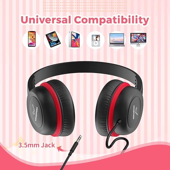 Kids Headphones, Wired Headphones for Kid with Safe Volume Limiter, Kid Headphone with Cord 3.5mm Jack, On-Ear Girls Boys Toddler Headphone for School ﻿