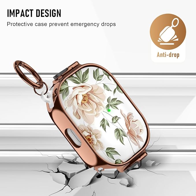Maxjoy for Cute Airpods Pro 2 case with Safety Lock,Compatible Airpods Pro Case 2nd/1st Gen,Compatible Flesh Colored Rose Flower AirPods Case Cover for Women Girly with Keychain-Transparent