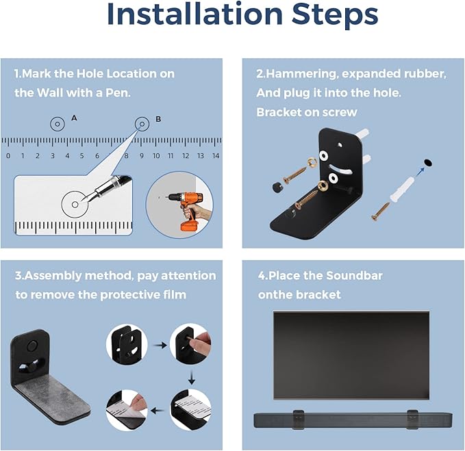 Universal Sound Bar Mount Brackets Wall Mount Shelf for Samsung, Sony, LG, JBL, Polk Audio, Vizio, Roku, Bose, Onn Soundbar Mount Mounting Bracket