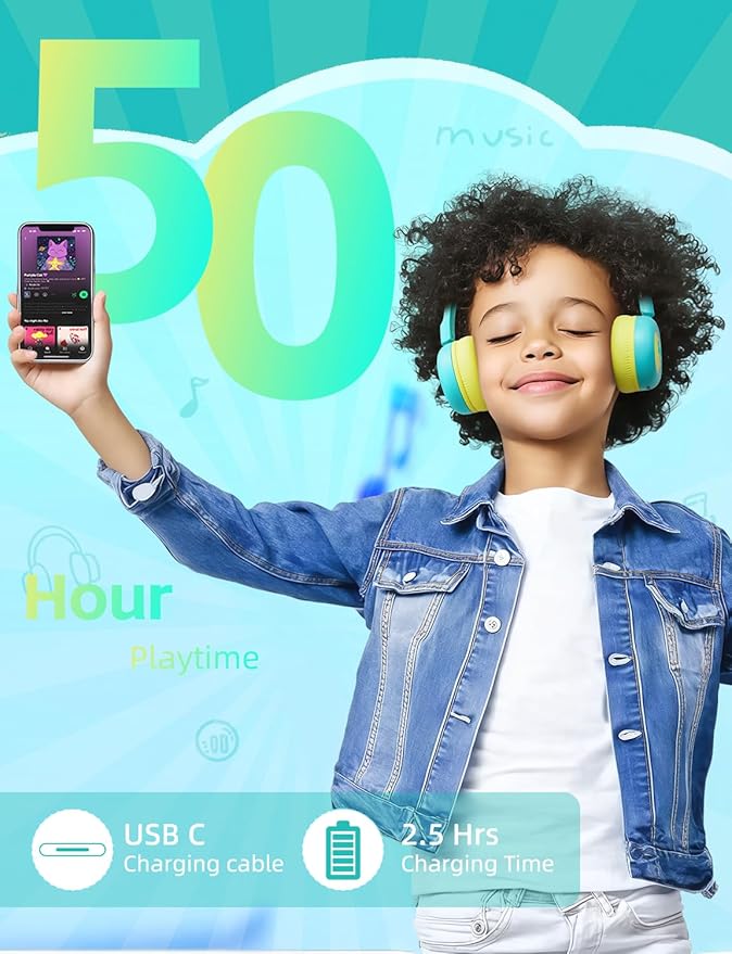 gorsun Kids Bluetooth Headphones,Toddler Headphones with Microphone,85dB Volume Limited,Bluetooth 5.3 Twistable Lightweight Kids Wireless Earphones for Boy Girl Tablet Travel School
