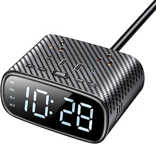 Sussex Alarm Clock with 2 USB-C, 2 USB-A Chargers Power Strip 2 Outlets - Screen LED Dimmable Digital Clock with Snooze Function - Dual Alarm for Bedside Nightstand - Image 1