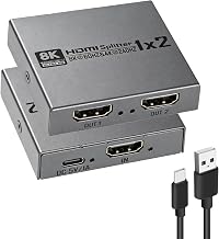 8K@60Hz HDMI 2.1 Splitter 1 in 2 Out, 8K HDMI Splitter 1 in 2 Out Display Duplicate/Mirror Screen, Supports Ultra HD 4K 3D, Compatible for Blu-Ray Player, TV Box, PS3, PS4, Xbox Etc（Can not Extend - Image 1