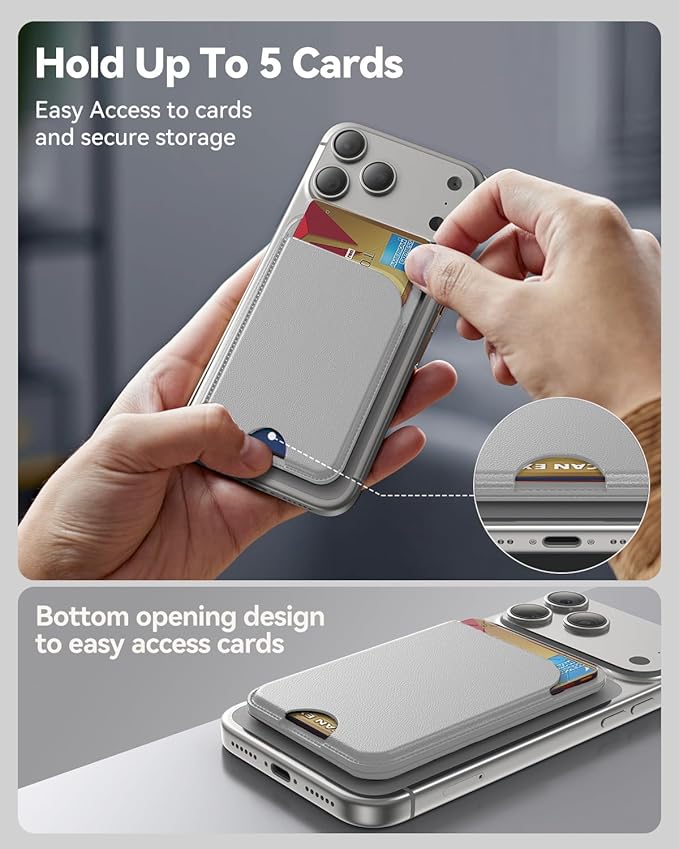 for MagSafe Wallet, 5 Cards Holder with Stand, Magnetic Phone Wallet Stand for iPhone 17/16/15/14/13/12 Pro Max Air Plus Series, RFID Blocking Vegan Leather,Grey