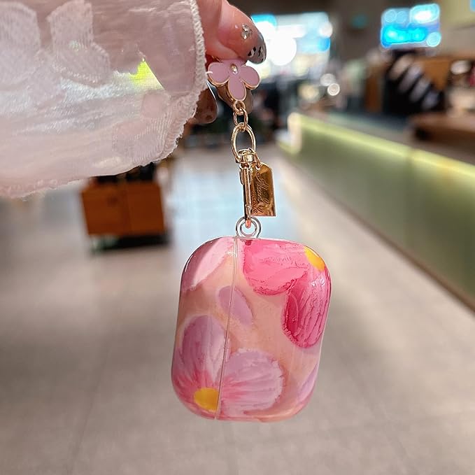 for AirPod Pro 3 Case 2025 Cute Aesthetic Flower for Women Girls Soft TPU Protective Cover with Keychain Compatible for AirPods Pro 3rd Generation (Pink IMD Floral)