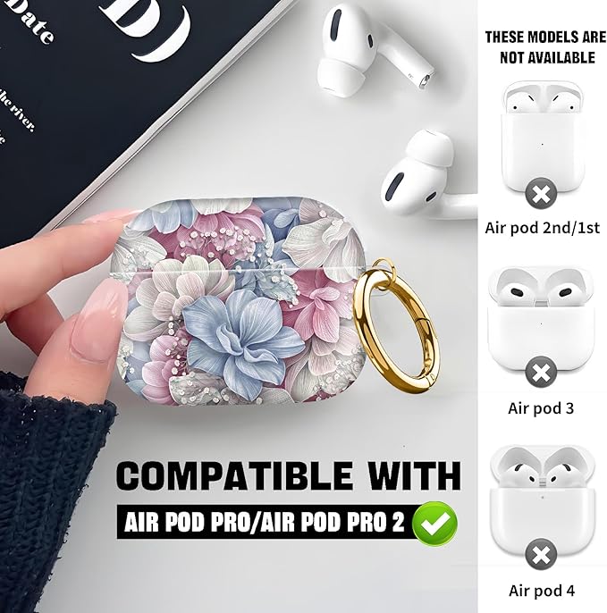 Compatible with AirPod Pro 2nd//1st Generation Case Cover with Key Chain,Full Protective Shockproof Wireless Headphone Case for Airpod Pro 2023/2022/2019（Beautiful Flowers）