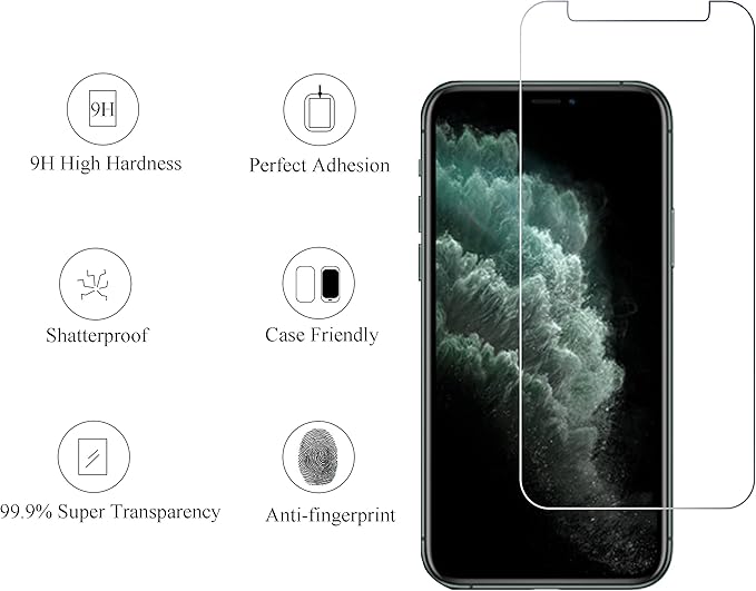 Ailun 2 Pack Screen Protector for iPhone 11 Pro [5.8 inch] + 2 Pack Camera Lens Protector, Tempered Glass Film, [9H Hardness] - HD