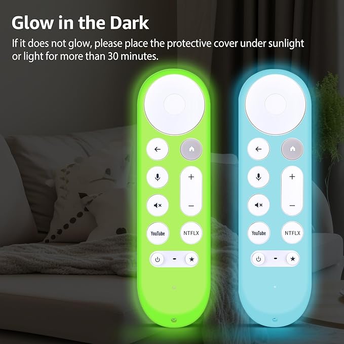[2-Pack] HZIME New Replacement Remote Control Cover Compatible for Google TV Streamer 4K TV GY3LE Voice Remote, Silicone Controller Case Sleeve (Glow-in-The-Dark，Green/Blue)
