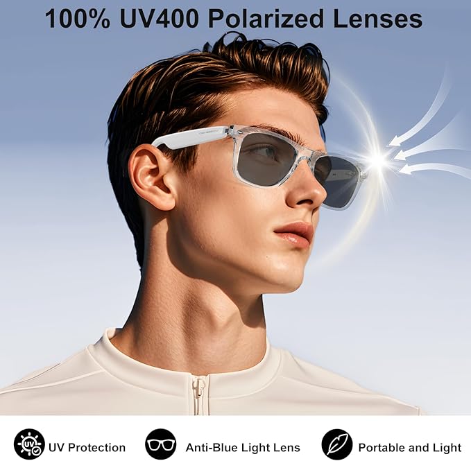 AI Smart Glasses for Men and Women with Chat GPT, Bluetooth Translation Glasses with 164 Languages and Color-Change Lens, Music Playback & Hands-Free Calls, UV & Blue Light Protection