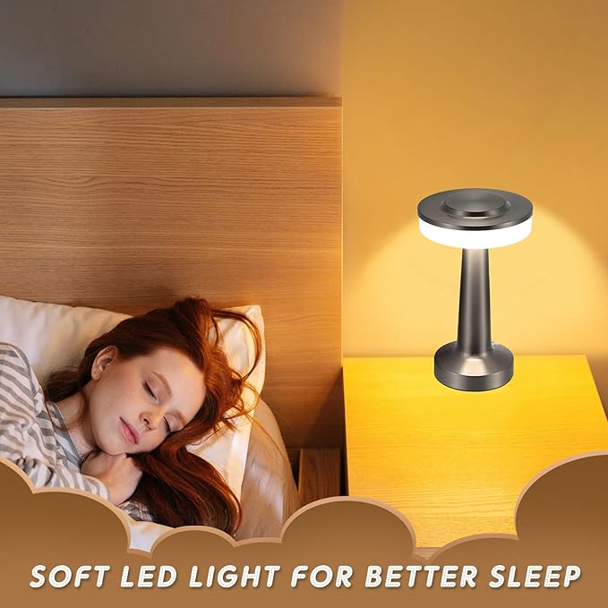 VIHOSE 8 Pcs Silver Cordless Table Lamps LED Portable Rechargeable Table Lamp with Touch Sensor 3 Color Dimming up to 15 Hours Battery Desk Light for Restaurant Nursery Living Room