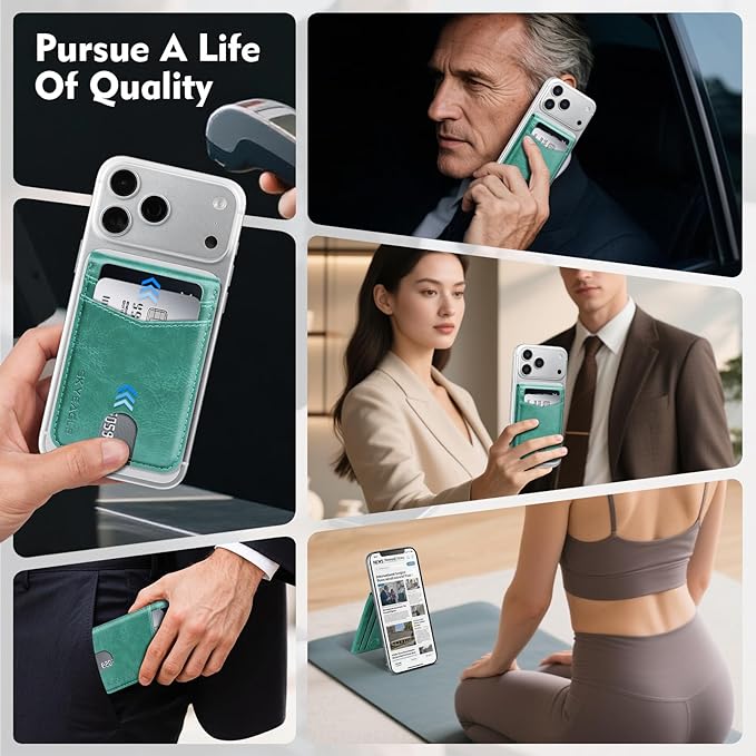 Compatible with Magsafe Case with Card Holder for Men Women Magnetic Ultra-Thin Wallet Bracket Adjustable Bracket for iPhone 17/16/15/14/13/12 Pro/Pro Max/PlusSeries,Blue Green