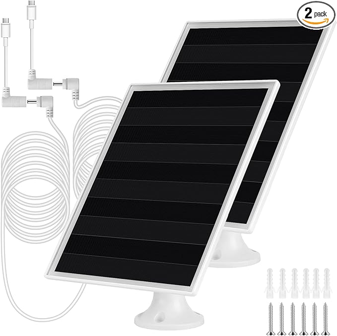 6W Solar Panel for Ring Camera, Solar Panel with Ring Stick Up Cam & USB-C Port for Ring Stick Up Cam & Spotlight Cam Series, IP66 Waterproof, 360° Adjustable Security Mount, 2PC