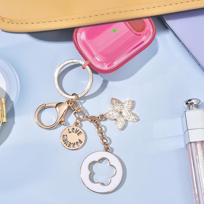 (with Lock) Clear Case Compatible for Cute Apple Airpods Pro 1/2 Cases Women, VISOOM TPU Transparency Air pods Pro 1st 2nd Generation Earbuds Rose Red Case Bling Keychain for Airpod iPod Pro2/1