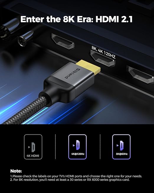 Silkland 10K 8K HDMI 2.1 Cable 2-Pack 10FT, (Upgrade Braided) Certified Ultra High Speed HDMI Cable [8K@60Hz, 4K@120Hz] 48Gbps, HDR, eARC, HDCP 2.2&2.3, Compatible for Soundbar/PS5/Xbox/Roku TV