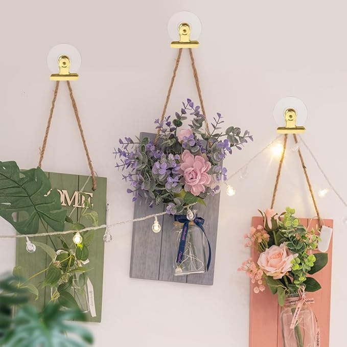 Self Adhesive Metal Clips, 12 Pcs Upgrade Strong Self-Adhesive Clips for Hanging and Organization, Spring Clip for Paper Poster Tapestry Photo Wall Teacher Student Home Kitchen Office Rose Gold