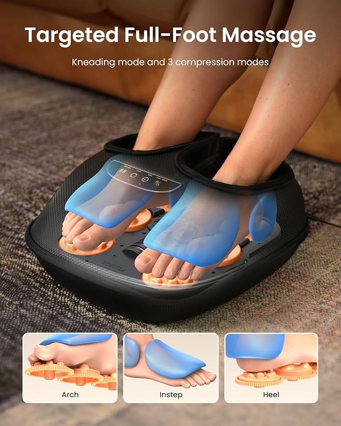 RENPHO Foot Massager with Heat, 3 Air Compression Modes & Levels, Full-Foot Kneading Shiatsu Foot Massage for Plantar Fasciitis & Neuropathy, Christmas Gifts for Women Men Size up to 13