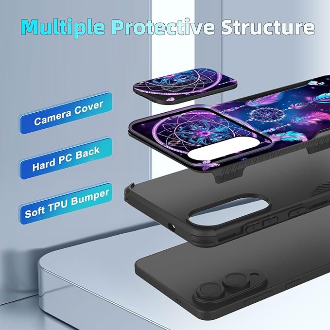 for Galaxy S25 Edge Case Built in Slide Camera Lens Cover,Heavy Duty Shockproof Protection Dual Layer Case for Samsung Galaxy S25 Edge 2025,Butterfly Dream Catcher