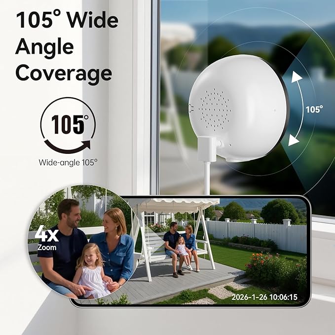2K Window Camera No Drill Window Cameras，5G & 2.4GHz Indoor Window Security Camera for Home Security with Color Night Vision, Anti-Glare, AI Person & Motion Detection, 24/7 Recording 2Pack