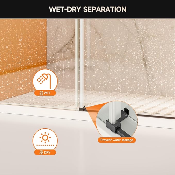 Frameless Shower Door, 44-48" W x 76" H 8mm Single Sliding Shower Door with 5/16" Clear Tempered Glass, Bathroom Glass Door for Walk-in Shower, Black