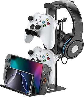 KDD Headphone Stand, Controller Holder & Headset Holder for Desk, Earphone Stand with Aluminum Supporting Bar, Universal Storage Organizer Headphones/Controller/Switch/Mobile Phone
