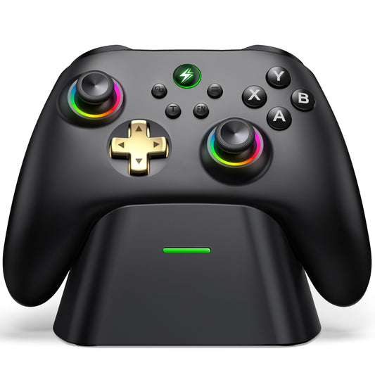 Wireless PC Gaming Controller - Hall Effect Joystick - No Drift, 2.4G & Wired 1000Hz Polling Rate, Remappable Buttons, Turbo & Vibration, Bluetooth Gamepad for PC/Switch/iOS/Android with Charging Dock