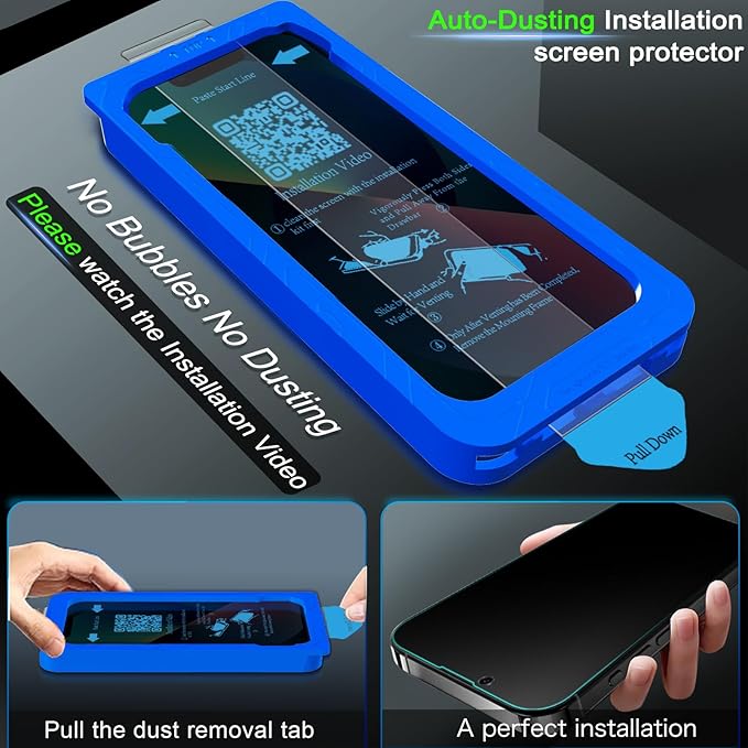 IMBZBK [Auto-Dust Removal] 3 Pack Privacy Screen Protector for iPhone 13 Anti Spy Private Accessories, Case Friendly Film, Military Grade Tempered Glass 3 Camera Lens Protector